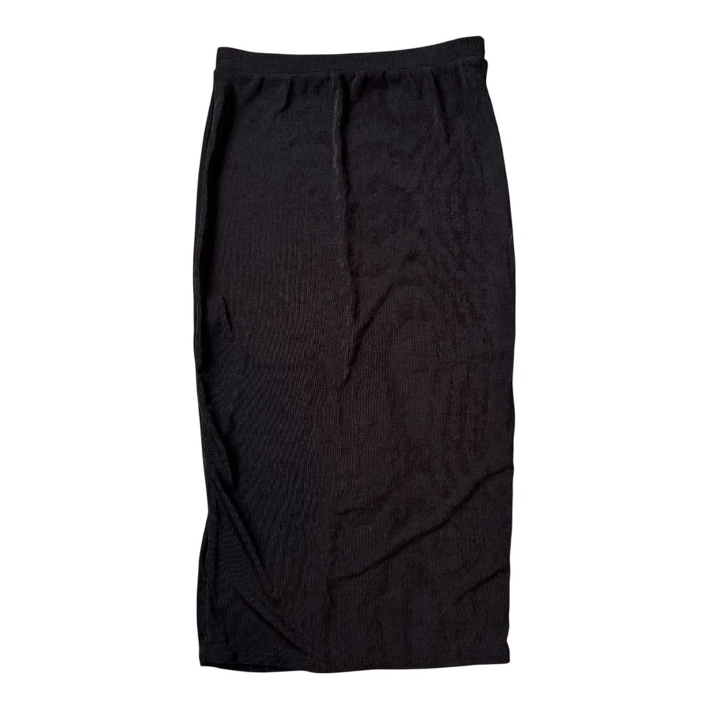 Y2K Heart Hips Slinky Black Bodycon‎ Midi Skirt Small High Slit Grunge Clubwear